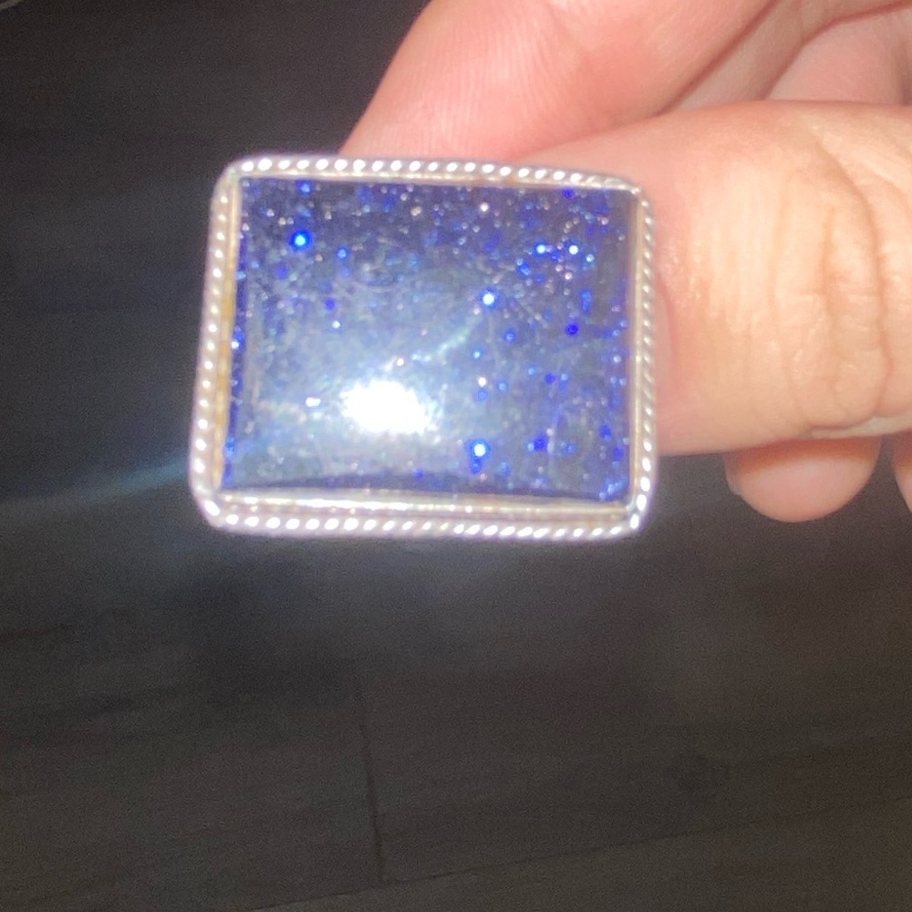 Bold Blue Goldstone Statement Ring Starry Night D… - image 4